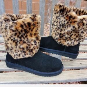 Koolaburra by UGG Dezi Short Cheetah Boots Black Size 11 Suede Womens Faux Fur